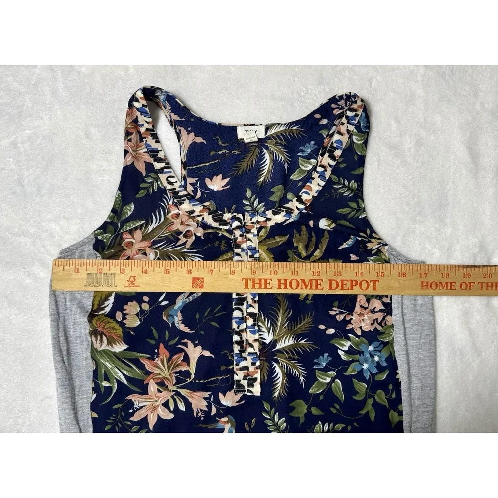 Tiny Anthropologie Zuma Navy Blue Gray Bird Floral Print Tank Top Blouse Size XS